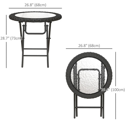 Folding Round Tempered Glass Table, Metal Frame, Black Patio Side Tables at Gallery Canada