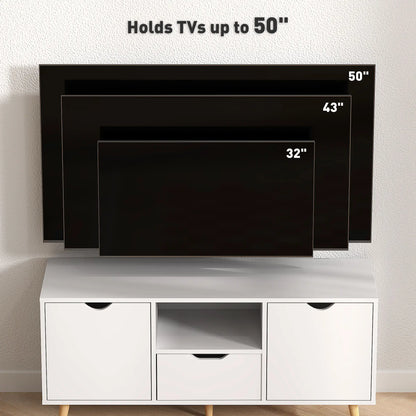 TV Stand for 50" TV, Storage with Shelf, Drawer, 2 Cabinets, White TV Stands at Gallery Canada