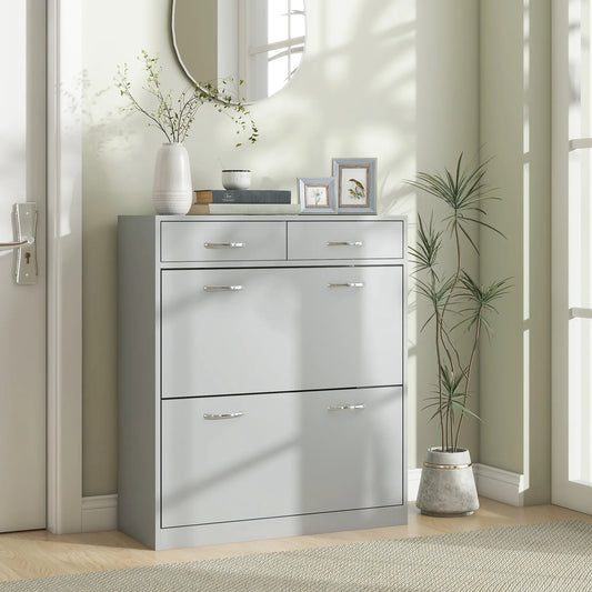Narrow Shoe Storage, 2 Flip Drawers, Adjustable Shelves, 12 Pairs, Grey Shoe Storage Cabinets & Racks Grey at Gallery Canada