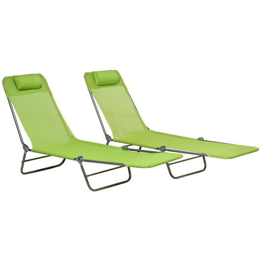 Set of 2 Folding Chaise Lounge Chairs, Outdoor, Reclining, Green Lounger Chairs Green, Silver Grey Frame at Gallery Canada
