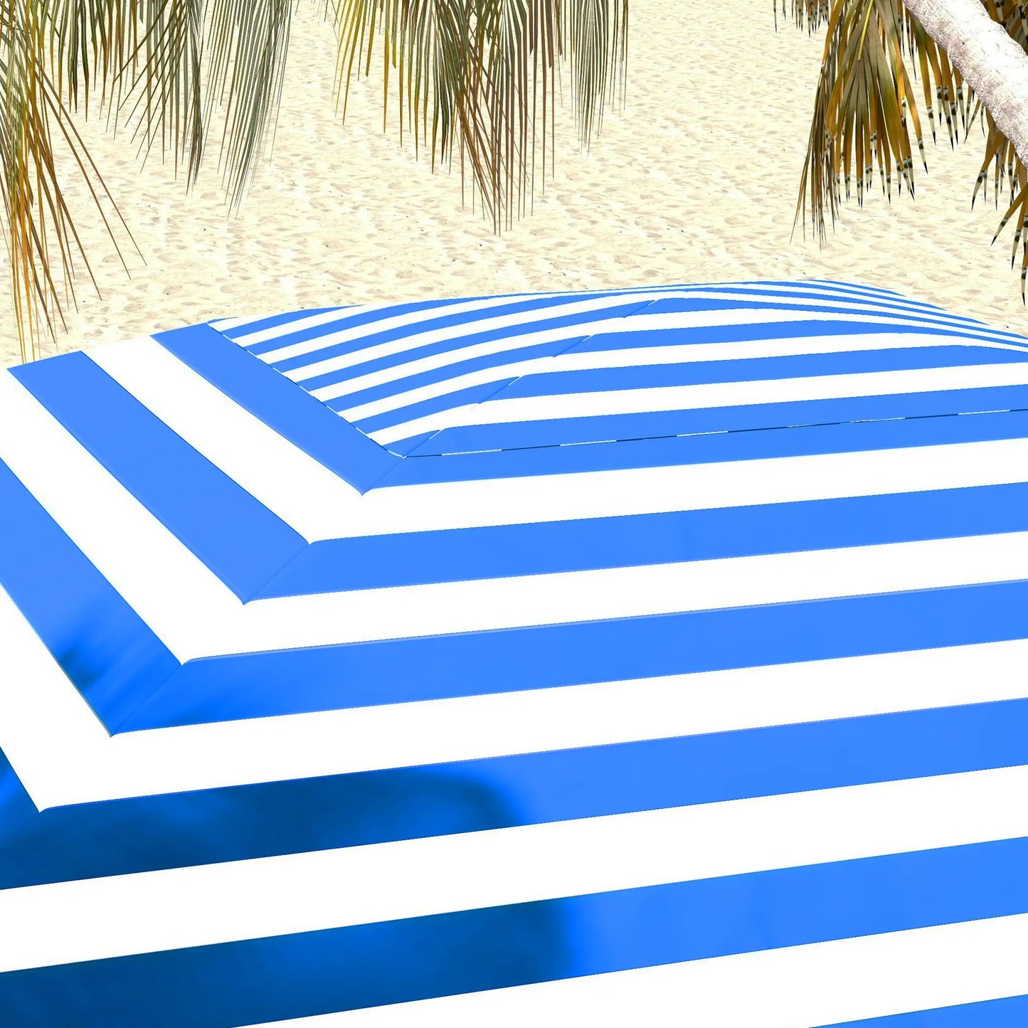 70.1" L x 70.1" W Cabana Umbrella With Walls, Vents, Ruffles, Carry Bag, Blue White Stripe