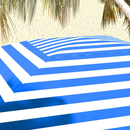 70.1" L x 70.1" W Cabana Umbrella With Walls, Vents, Ruffles, Carry Bag, Blue White Stripe
