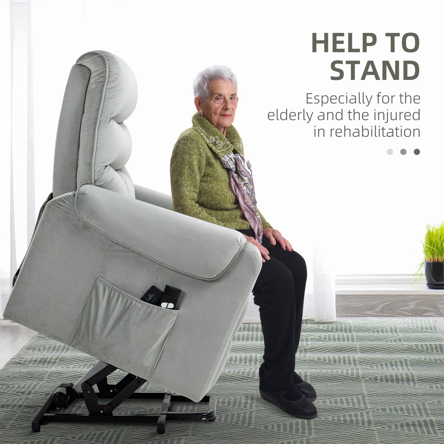 Lift Chair, Massage Recliner with 8 Vibration Points, Footrest, Remote, Grey Electric Power Lift Chairs at Gallery Canada