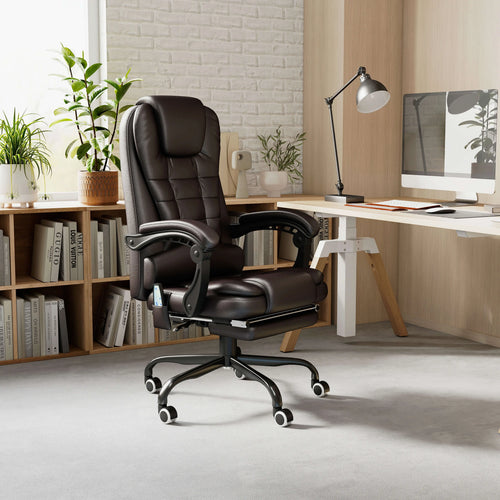 7-Point Vibrating Massage Chair, Reclining Office Chair, Adjustable Height, Brown