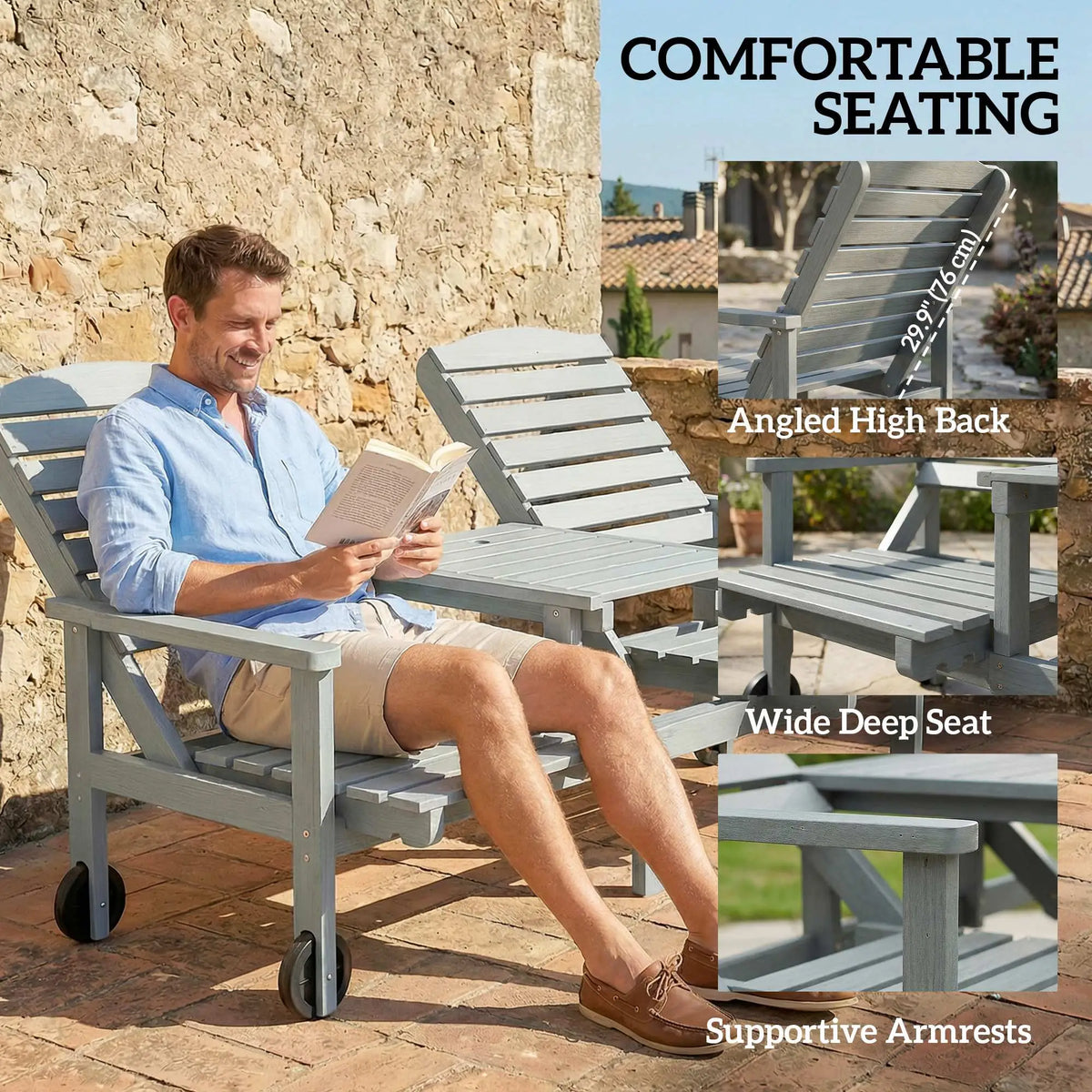 Outdoor Bench With Wheels, Adjustable High Back, 2 Seater Loveseat, Grey Piano Benches at Gallery Canada