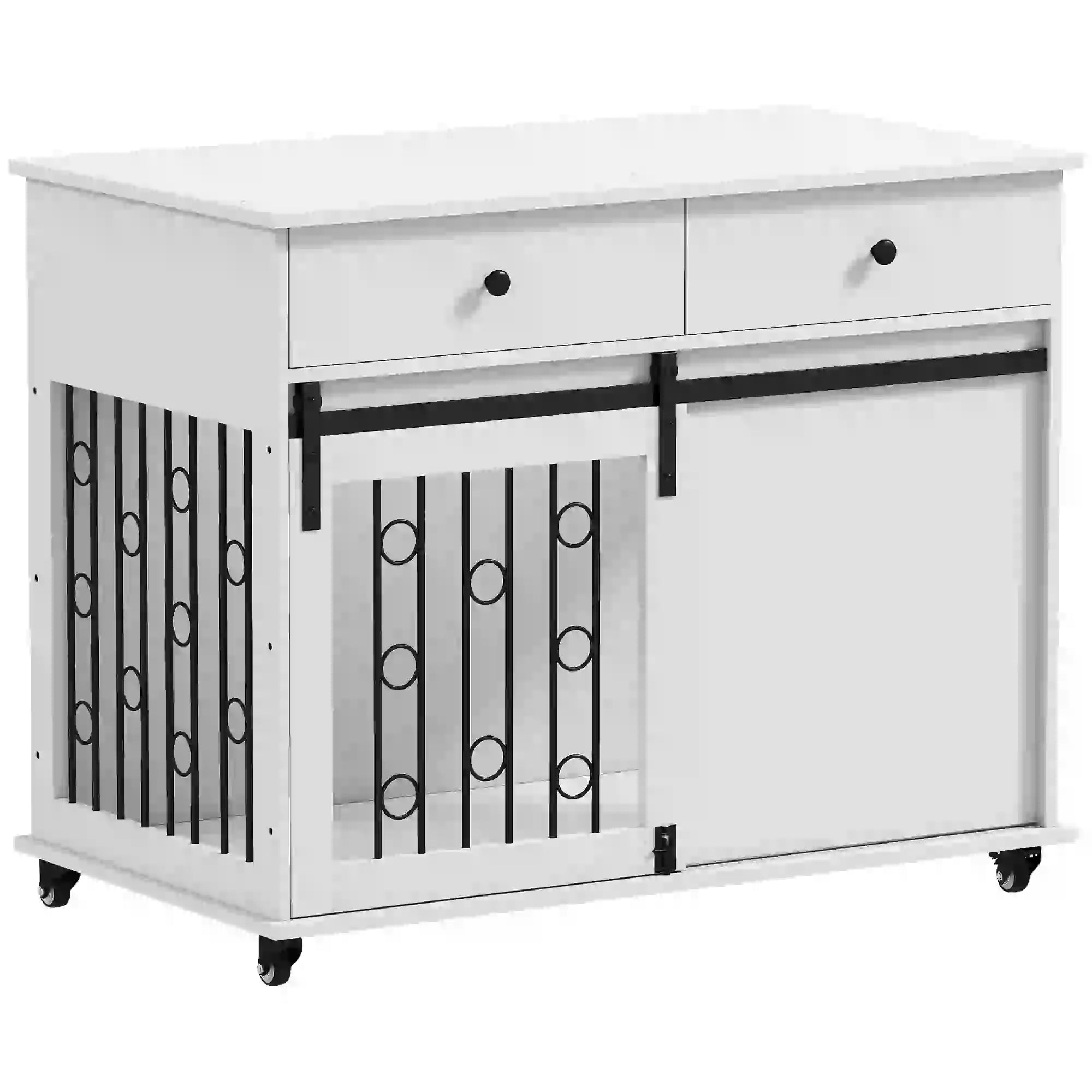 39 Inch Dog Crate Furniture, Indoor Kennel with Drawers, Wheels, Oak Dog Cages & Crates White, Black at Gallery Canada
