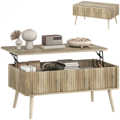 Lift Top Coffee Table with Storage, Hidden Compartments, Pine Wood Legs, Oak Coffee Tables at Gallery Canada