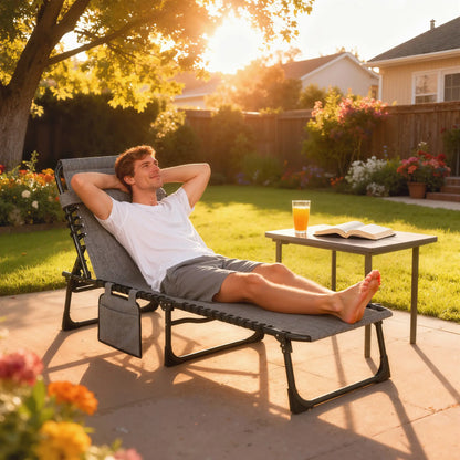 Outdoor Folding Chaise Lounge, Adjustable Backrest, Removable Pillow, Mixed Grey, Grey