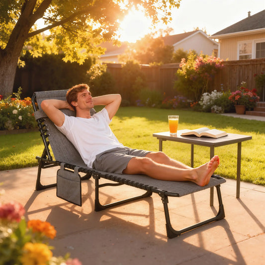 Outdoor Folding Chaise Lounge, Adjustable Backrest, Removable Pillow, Mixed Grey, Grey Lounger Chairs Mixed Grey at Gallery Canada