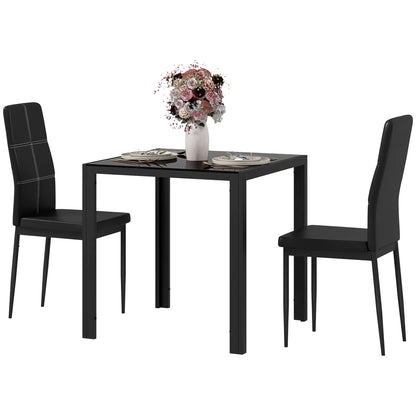 3-Piece Rectangular Glass Dining Table, Metal Frame, Faux Leather Chairs, Black Bar Sets Black at Gallery Canada