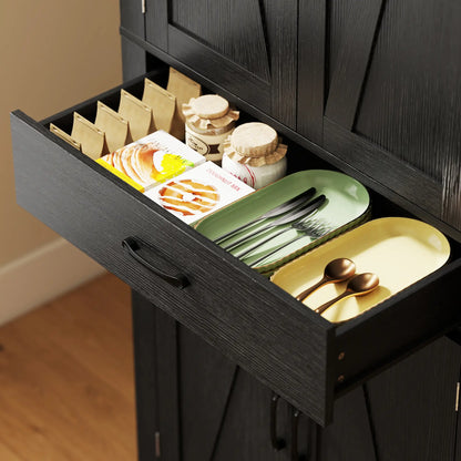 72 Inch Kitchen Pantry Cabinet, Farmhouse Storage, 4 Barn Doors, Black Kitchen Pantry Cabinets at Gallery Canada