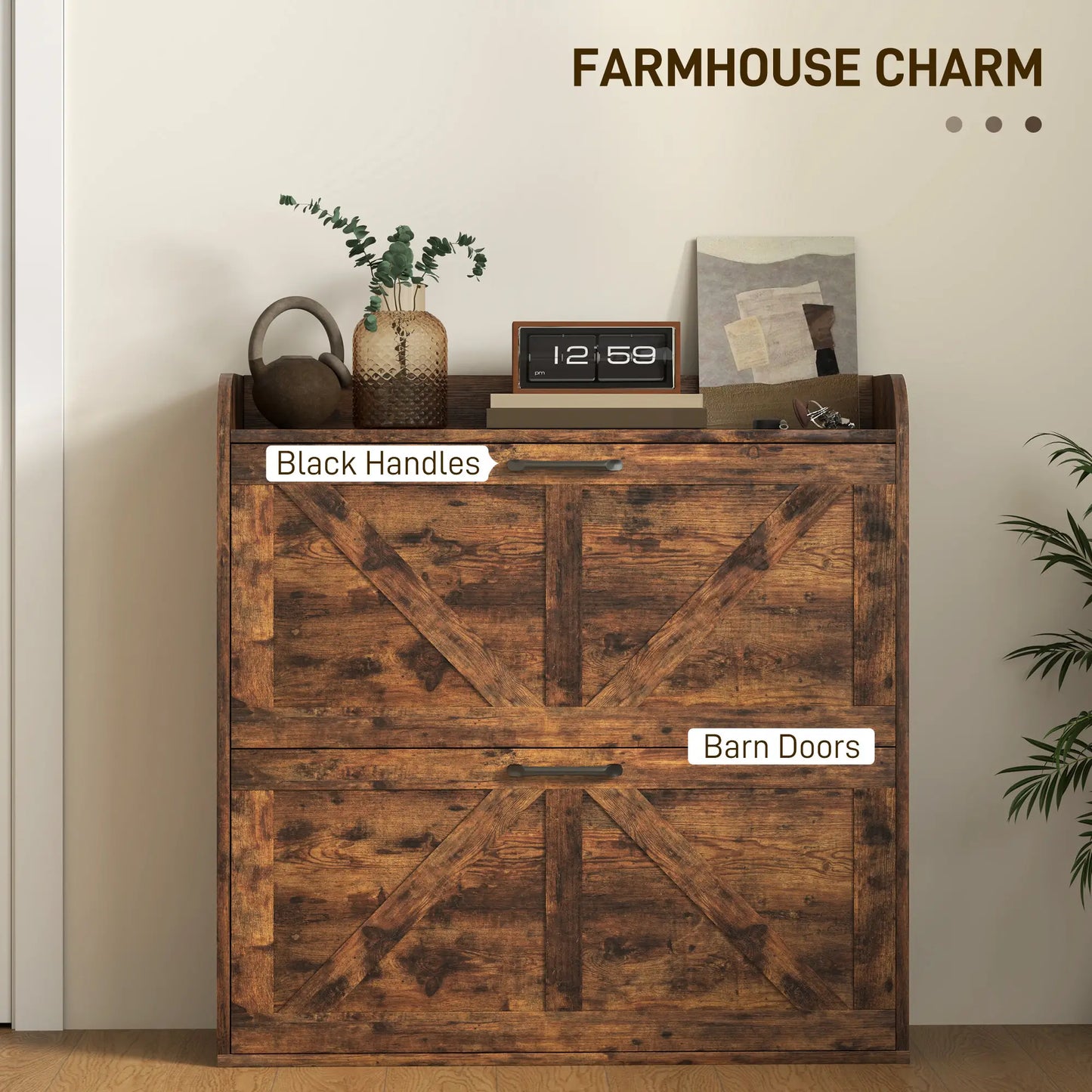 Narrow Shoe Storage Cabinet, 2 Flip Drawers, Adjustable Shelves, Rustic Brown Shoe Storage Cabinets & Racks at Gallery Canada