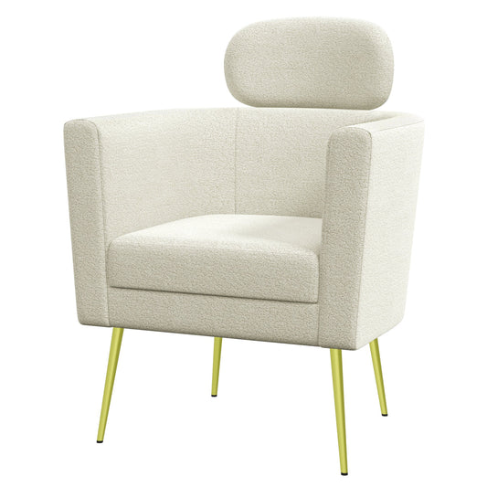 Barrel Accent Chair with Detachable Headrest, Modern Armchair for Living Room, Home Office, Cream White - Gallery Canada