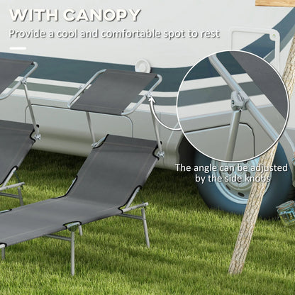 Outdoor Lounge Chair, Adjustable Folding Chaise With Sun Shade, Grey Lounger Chairs at Gallery Canada