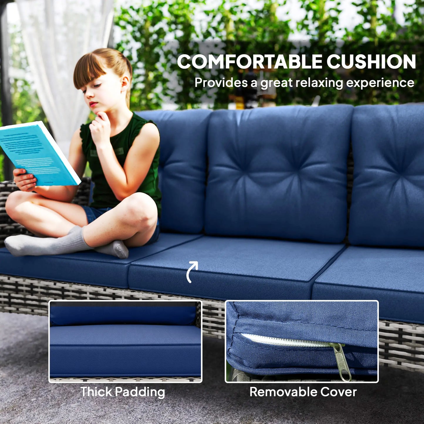 6 Piece Patio Set, Chairs, Ottomans, Sofa, Glass Table, Navy Blue Patio Furniture Sets at Gallery Canada