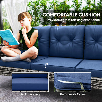 6 Piece Patio Set, Chairs, Ottomans, Sofa, Glass Table, Navy Blue Patio Furniture Sets at Gallery Canada