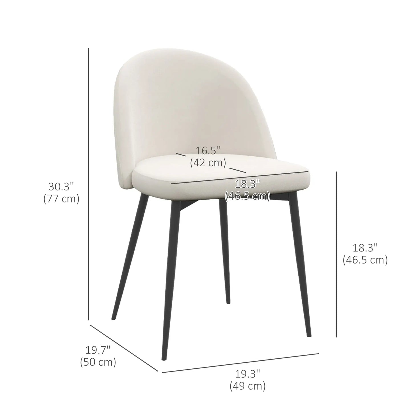 Set of 2 Mid-Back Dining Chairs, Velvet Upholstery, Cream White Dining Chairs at Gallery Canada