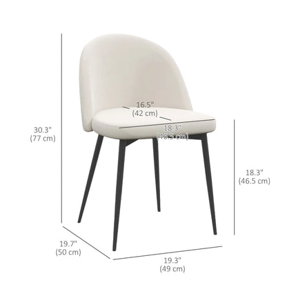 Set of 2 Mid-Back Dining Chairs, Velvet Upholstery, Cream White Dining Chairs at Gallery Canada