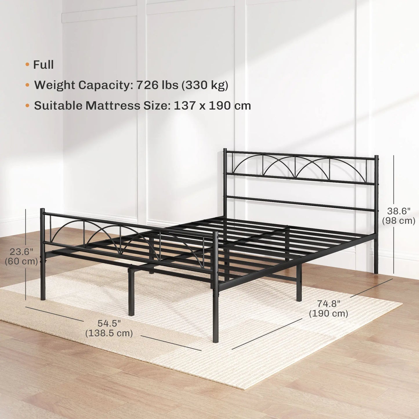 Metal Full Platform Bed Frame, Headboard, Steel Slat Support, Underbed Storage Bedroom Furniture at Gallery Canada