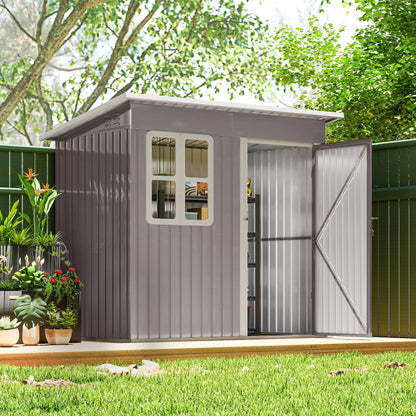 7' x 4' Galvanised Steel Outdoor Storage Shed, Garden Shed With Window, Lockable Door, Air Vents, Warm Grey Sheds at Gallery Canada