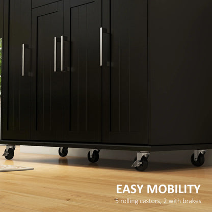 Modern Rolling Kitchen Island Cart, Natural Wood Top, Black, Black Kitchen Islands & Kitchen Carts at Gallery Canada