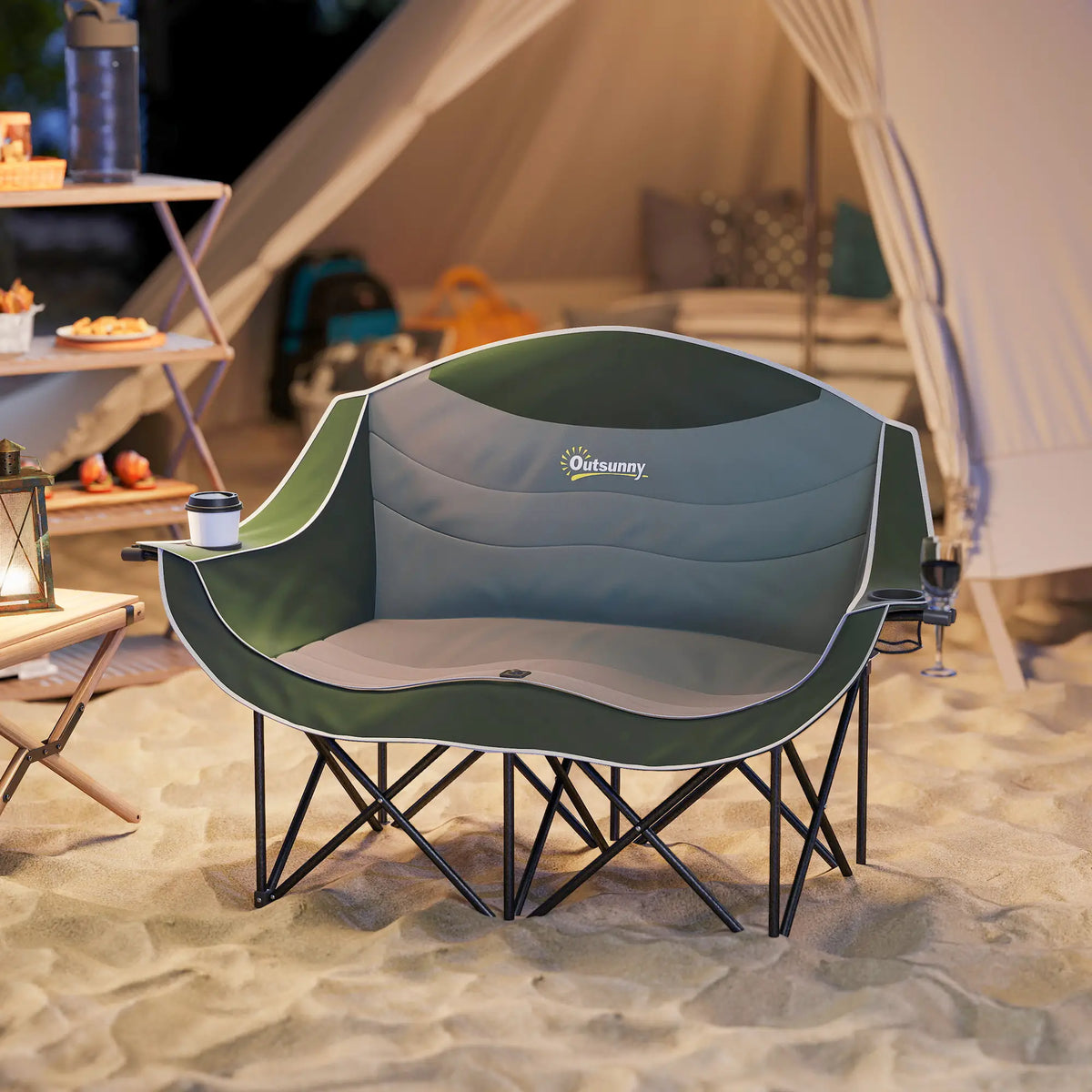 Portable Camp Chair, Double With Cup Holders, Carry Bag, 551 lbs, Dark Green Picnic Tables & Camping Chairs at Gallery Canada