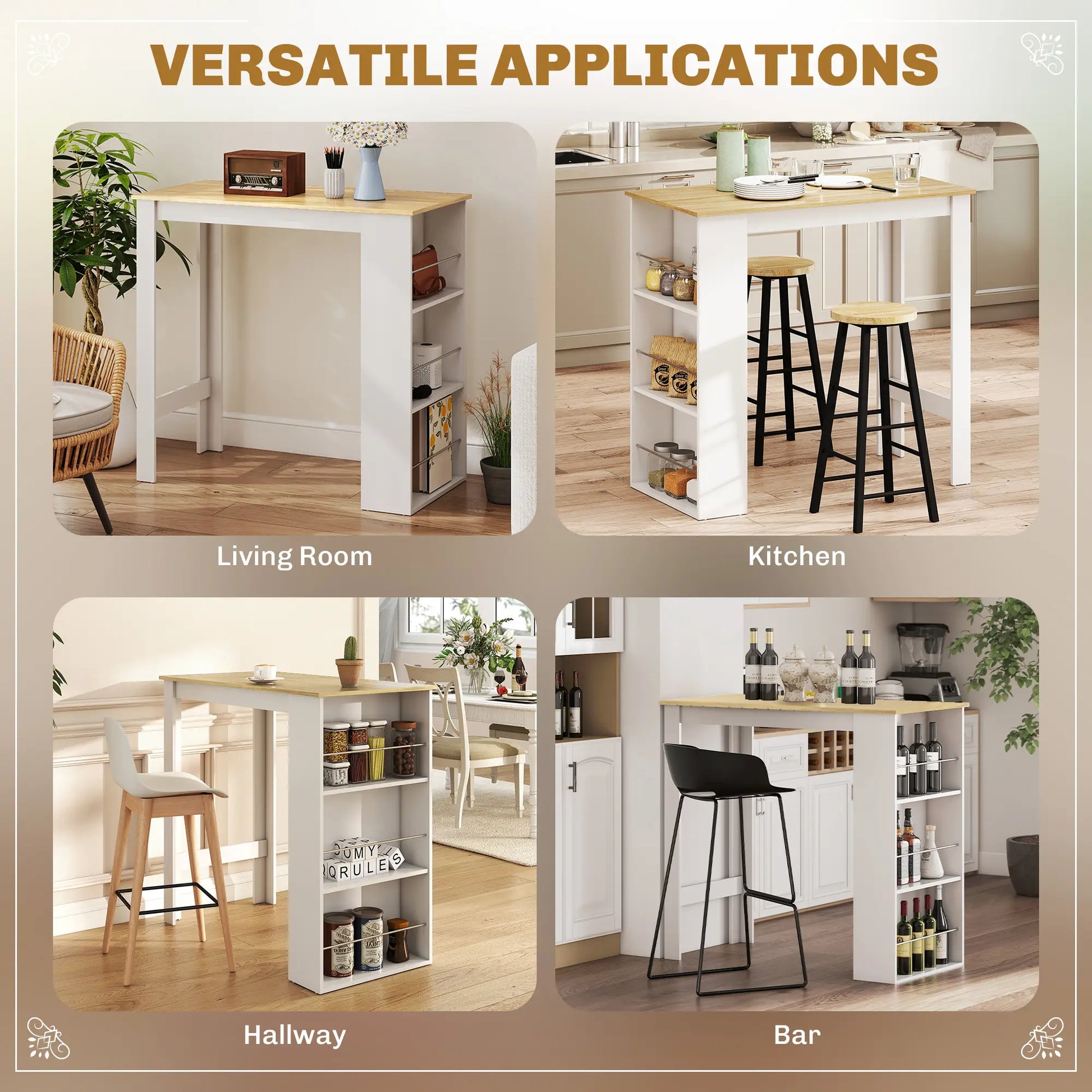 Modern Bar Table, 3 Storage Shelves, Kitchen Dining Room, White Bar Tables & Dining Tables at Gallery Canada