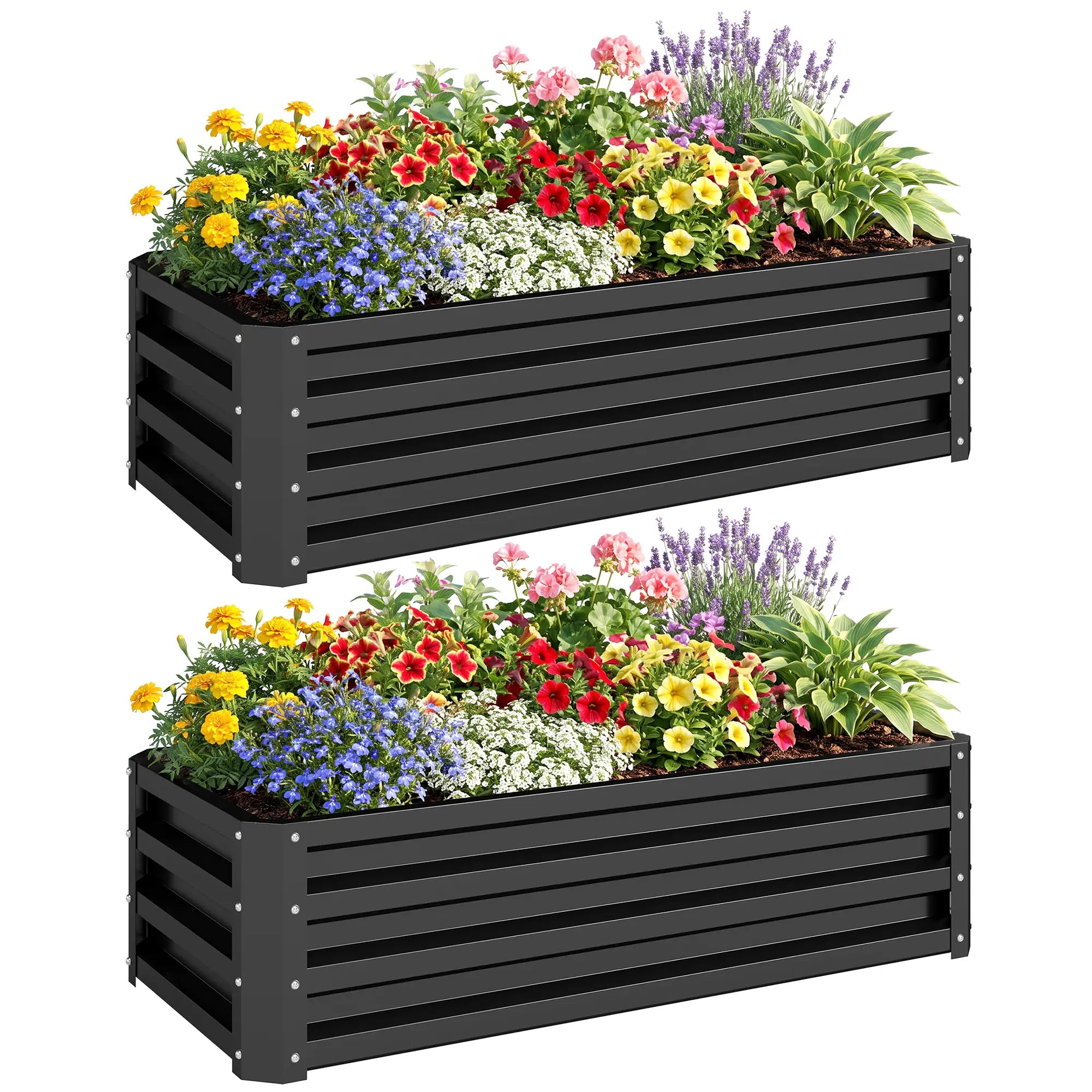 Galvanized Raised Garden Beds, Outdoor Planter Box, Set Of 2, Black Galvanized Planter Boxes at Gallery Canada