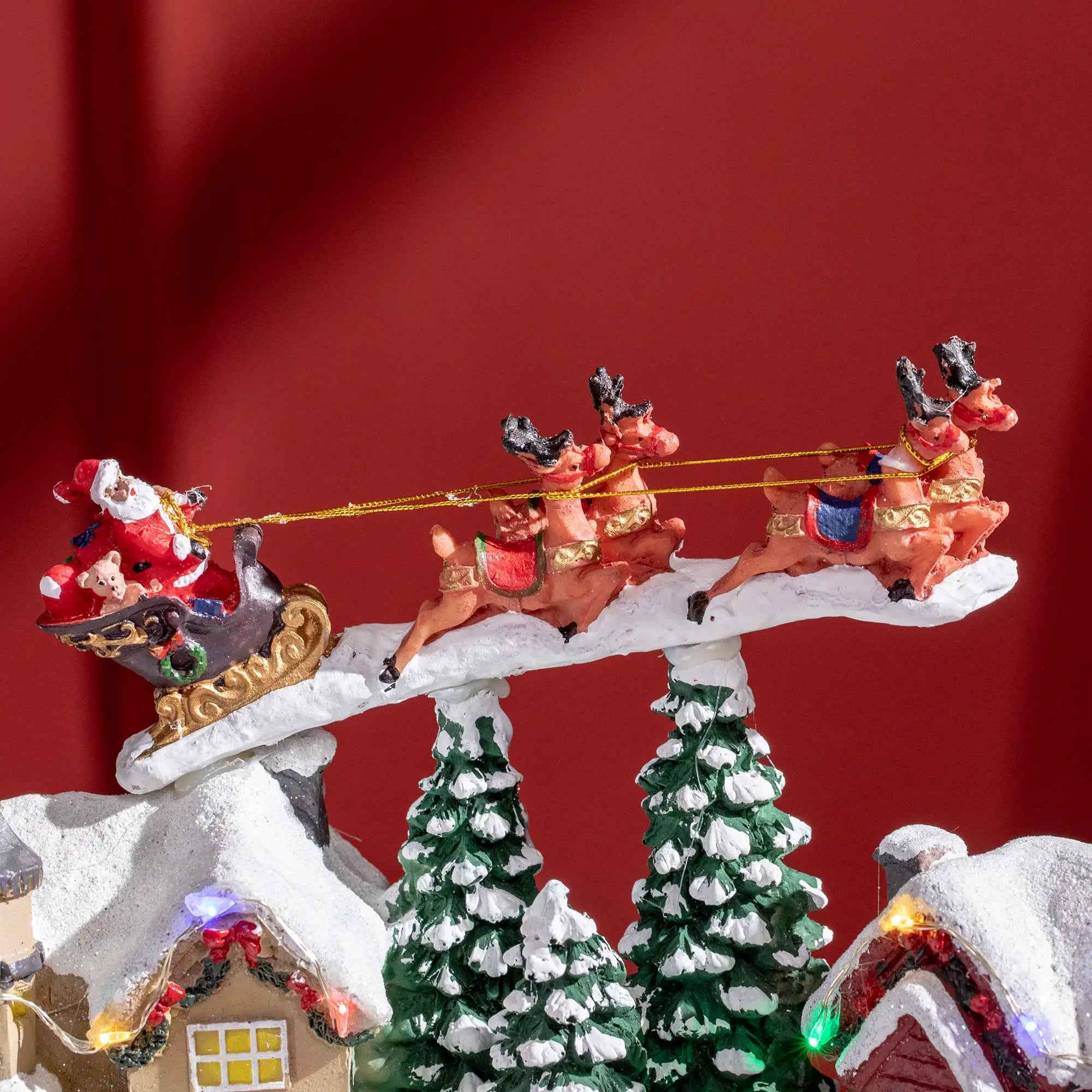 Animated Christmas Village Set, Santa Deer Skating Pond, LED Light, Multicolored Christmas Village Houses at Gallery Canada