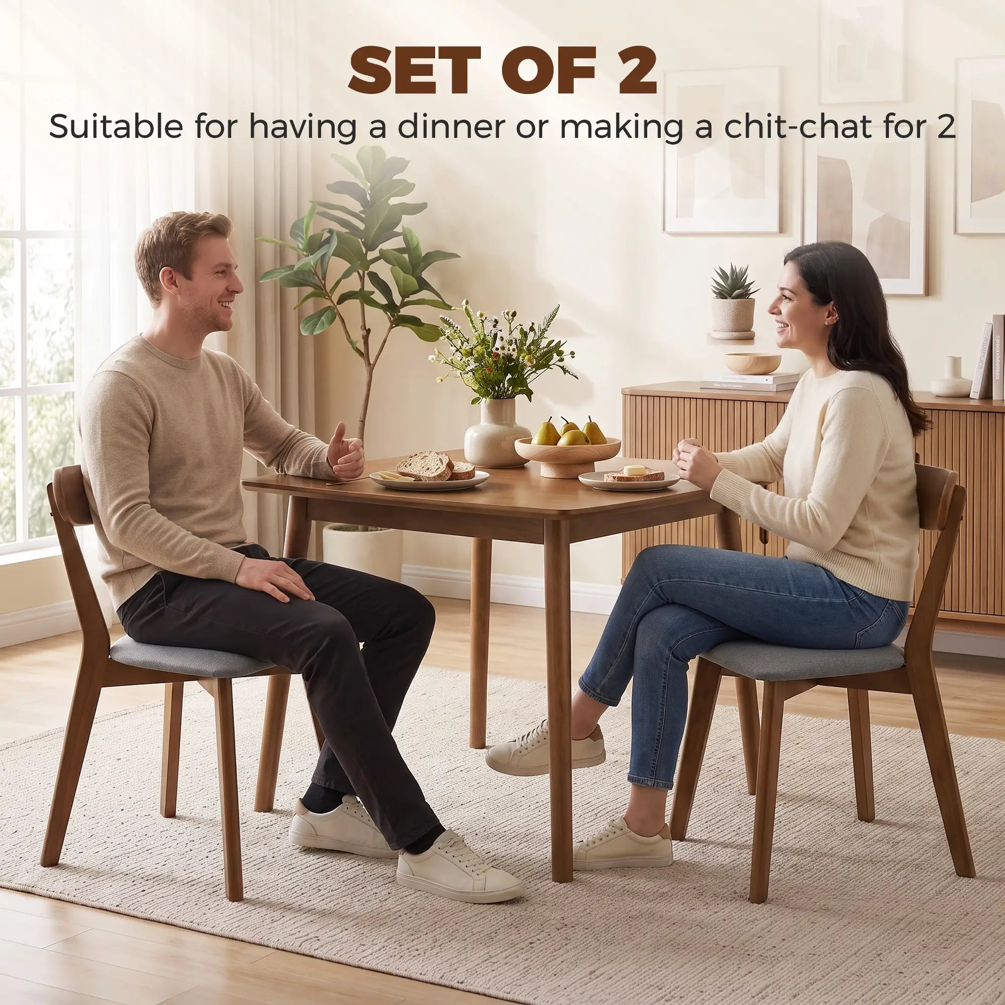 Upholstered Linen-Look Dining Chairs, Rubberwood Legs, Set of 2, Grey & Brown Dining Chairs at Gallery Canada