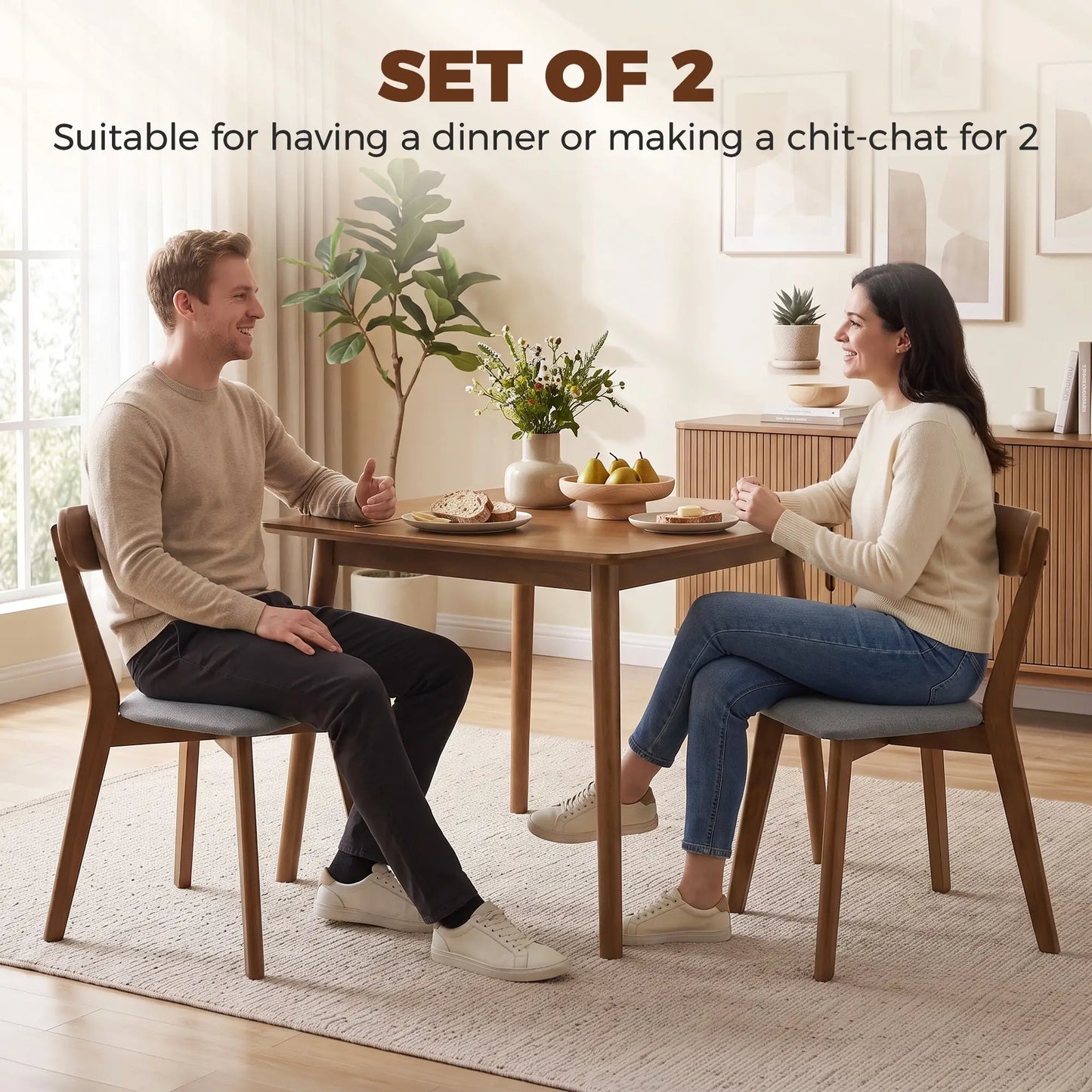 Upholstered Linen-Look Dining Chairs, Rubberwood Legs, Set of 2, Grey & Brown Dining Chairs at Gallery Canada