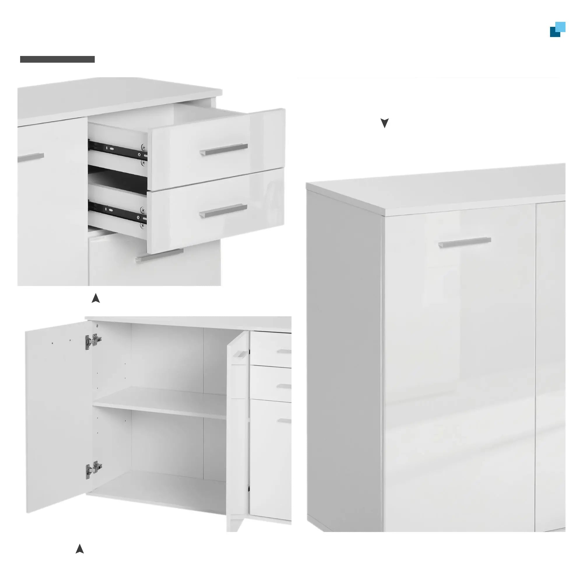High Gloss Sideboard, 2 Drawers, 3 Doors, Adjustable Shelf, White Bar Cabinets at Gallery Canada
