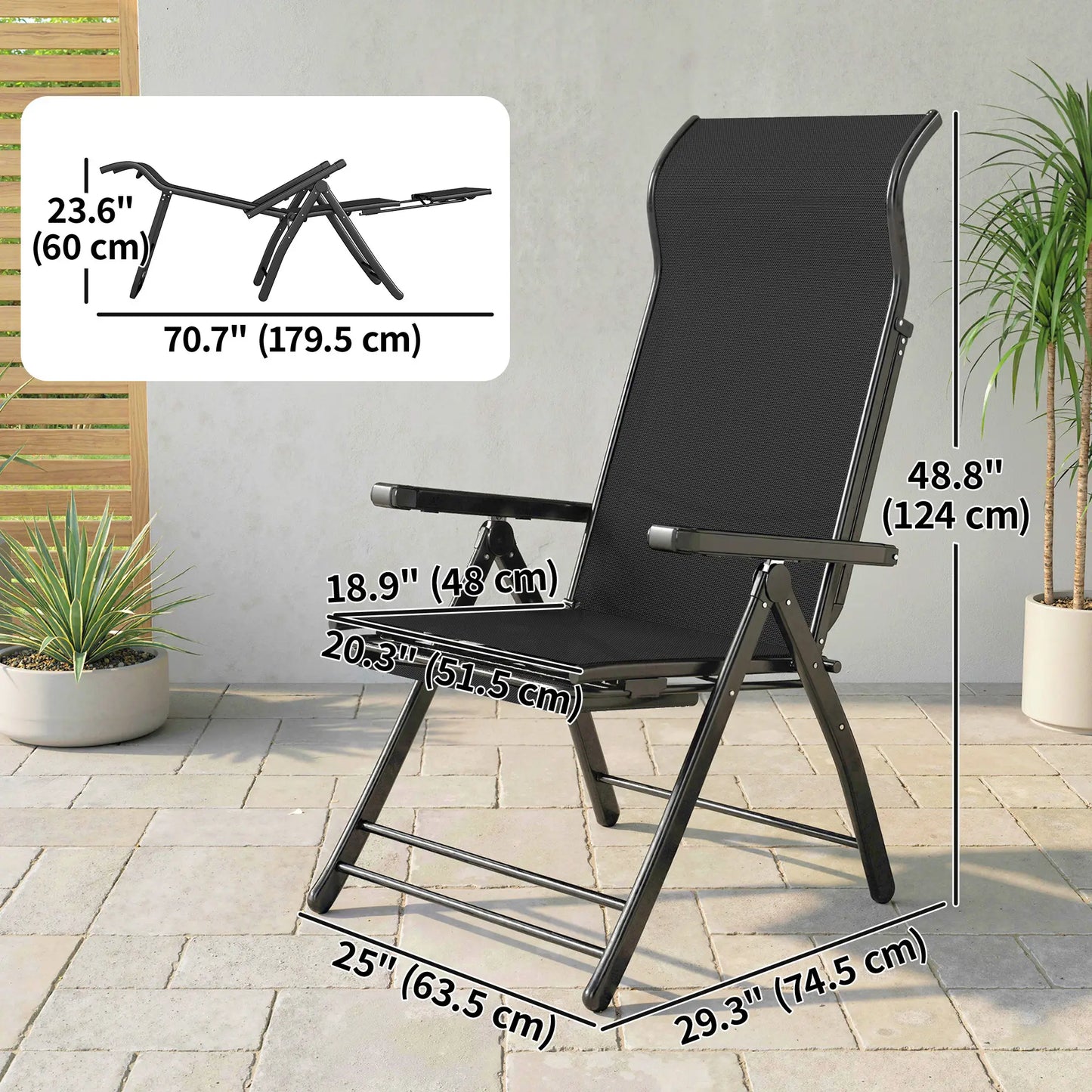 Folding Patio Chairs Set of 2, 5-Position Outdoor Lounge Chairs, Black Lounger Chairs at Gallery Canada
