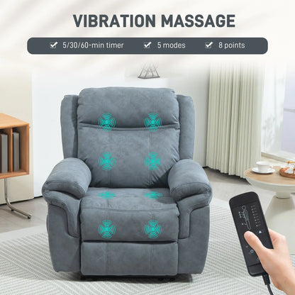 Manual Recliner Chair, Vibration Massage, Side Pockets, Microfibre, Blue-Grey Sofas & Reclining Chairs at Gallery Canada