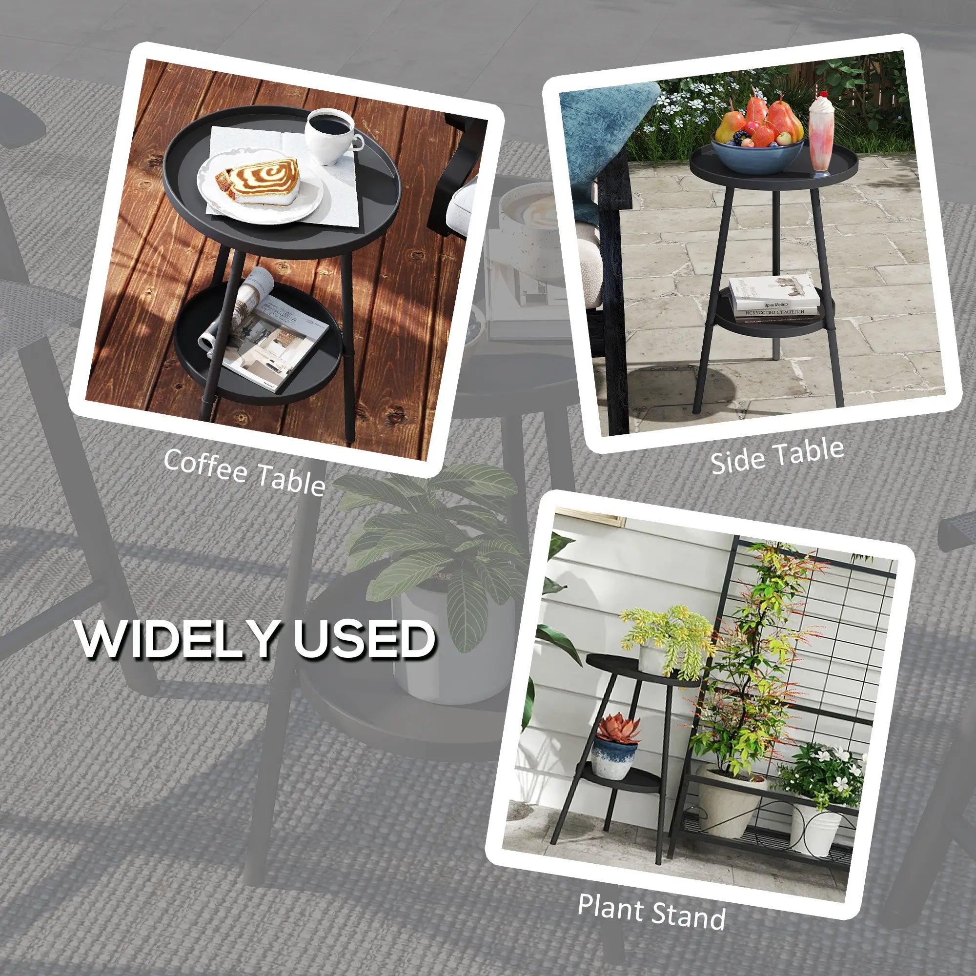 Round Garden Table, 2-Tier Small Side Table, Metal Patio Table, Black Patio Side Tables at Gallery Canada