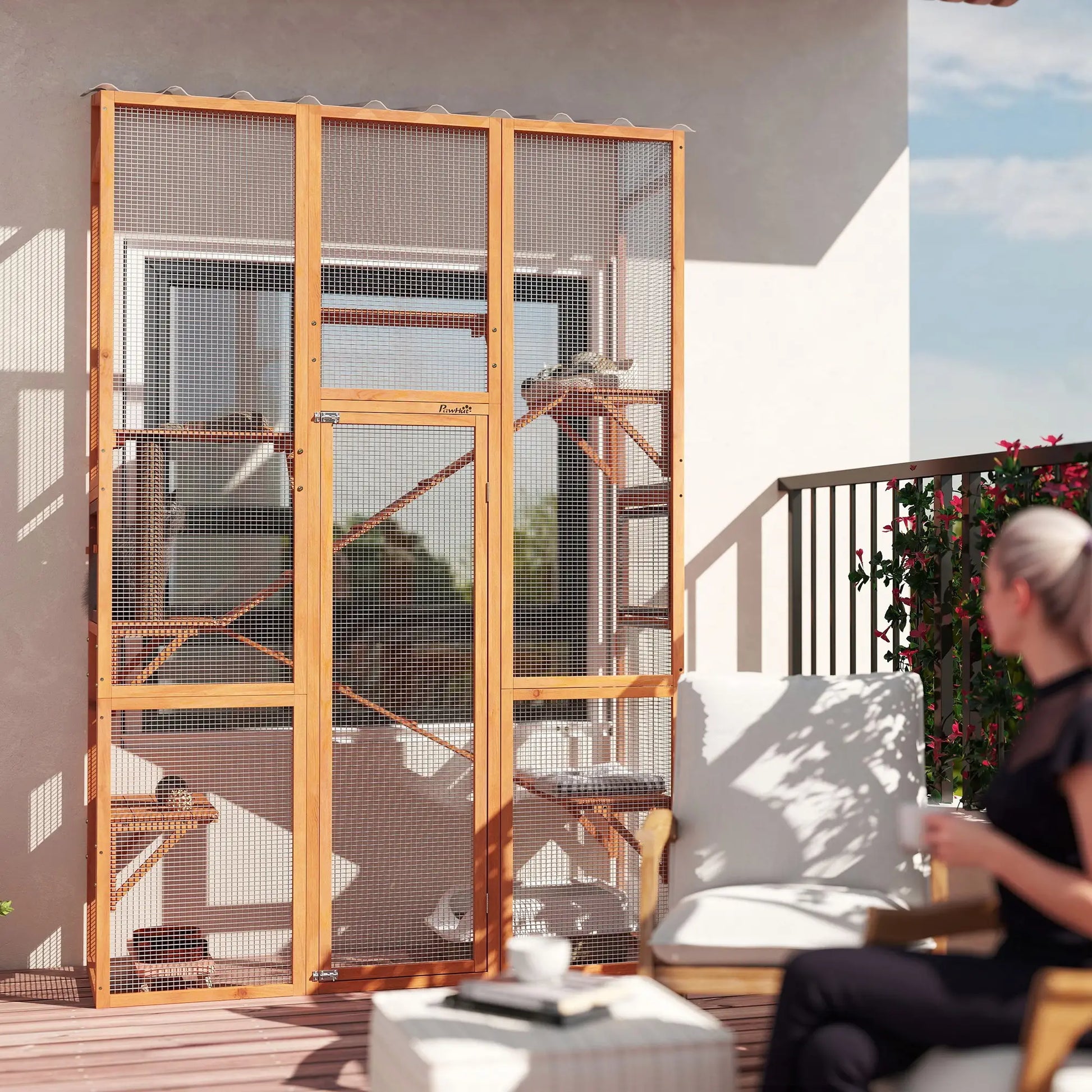 Wooden Catio, Outdoor Cat Enclosure, 6 Jumping Platforms, Scratching Post, 2 Ramps, Waterproof Roof Outdoor Cat Enclosures at Gallery Canada