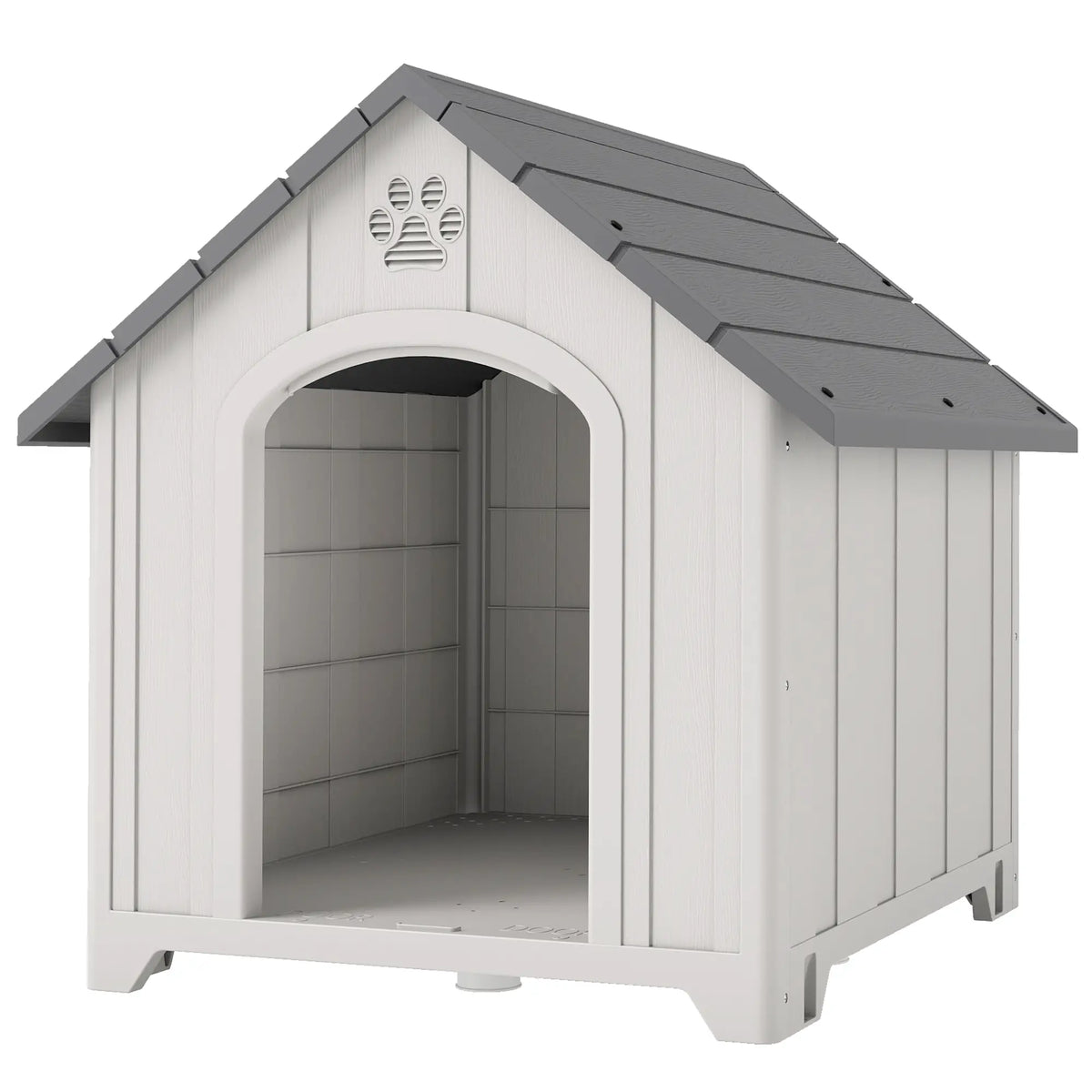 Large Plastic Dog House Outdoor Indoor, Water Resistant Puppy Shelter with Base Support, 34.6" L x 31.1" W x 35" H Dog Cages & Crates Light Grey, Grey at Gallery Canada