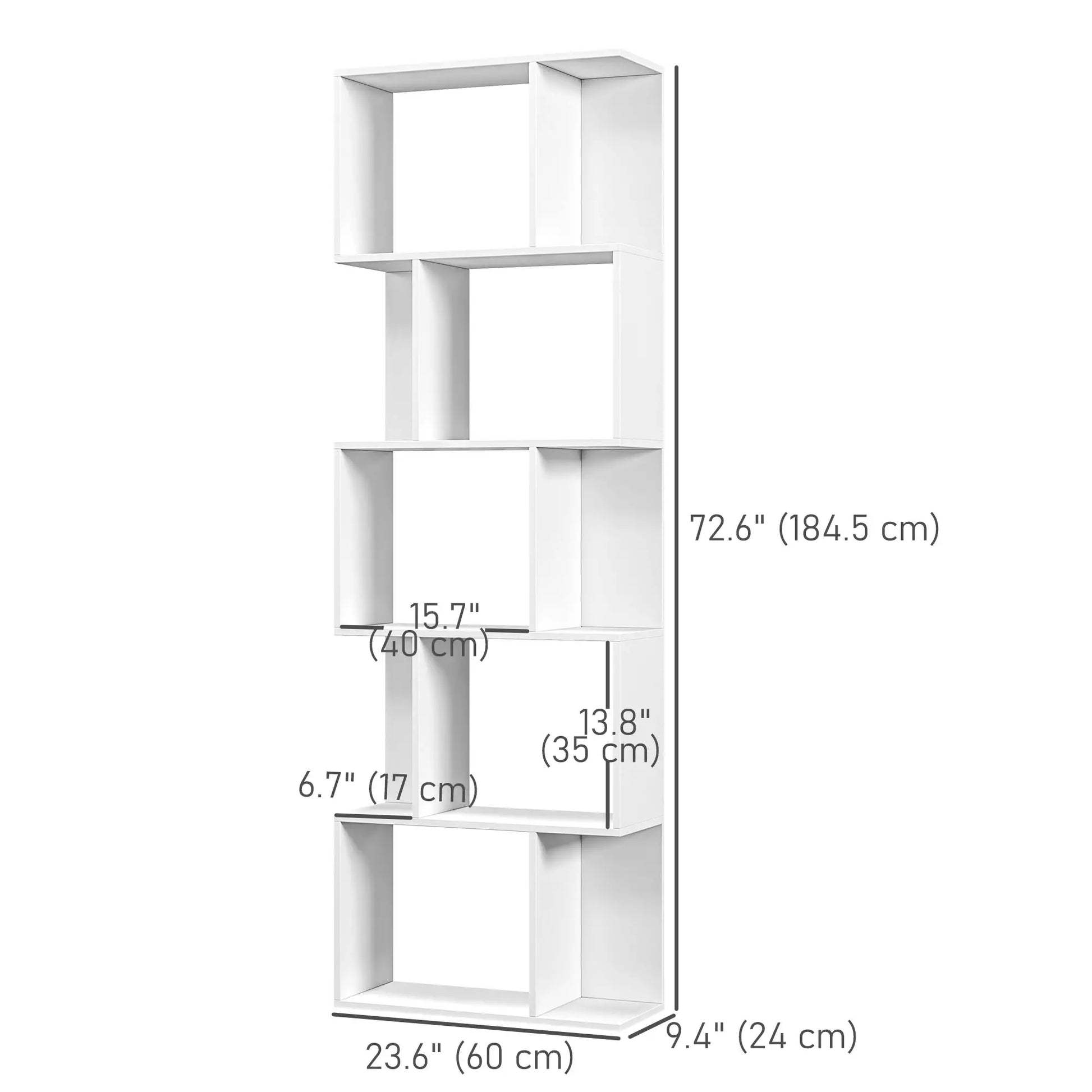 5-Tier Geometric Bookshelf, S Shaped Bookcase, White Display Bookshelves at Gallery Canada