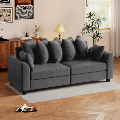 Corduroy Couch, 3 Seater Sofa, Modern Upholstered with Curved Armrests, 8 Removable Pillows, Dark Grey 3-Seater Sofas at Gallery Canada