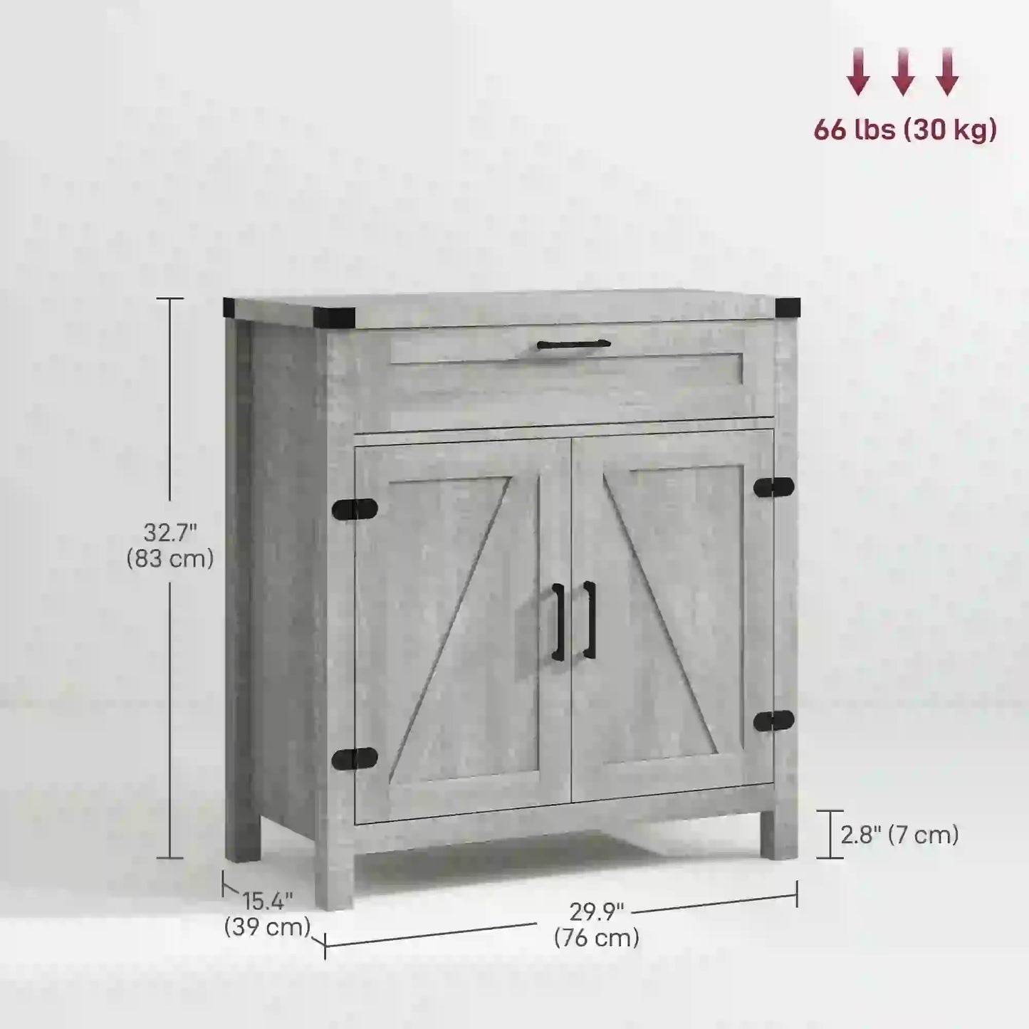 Farmhouse Kitchen Cabinet, Sideboard with 2 Barn Doors, Drawer, Grey Bar Cabinets at Gallery Canada