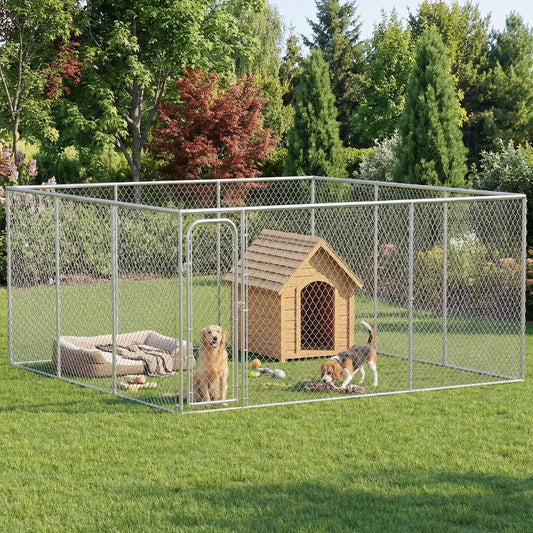 Dog Playpen, Walk-In Kennel, Galvanized Steel Frame, DIY Door Dog Kennels Silver at Gallery Canada