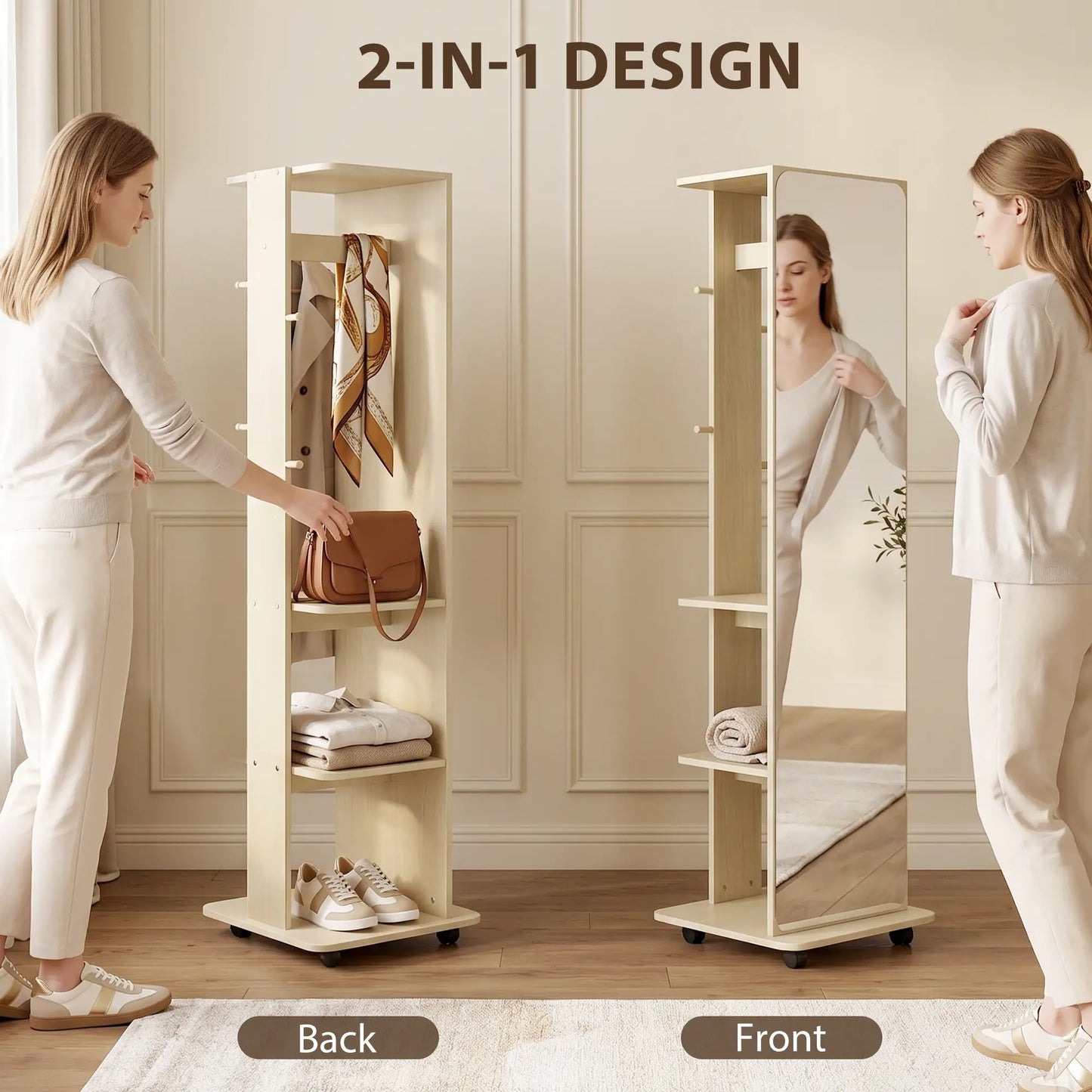 15" X 62" Full Length Mirror With Storage Shelves, Natural Wood Full Length Mirrors at Gallery Canada