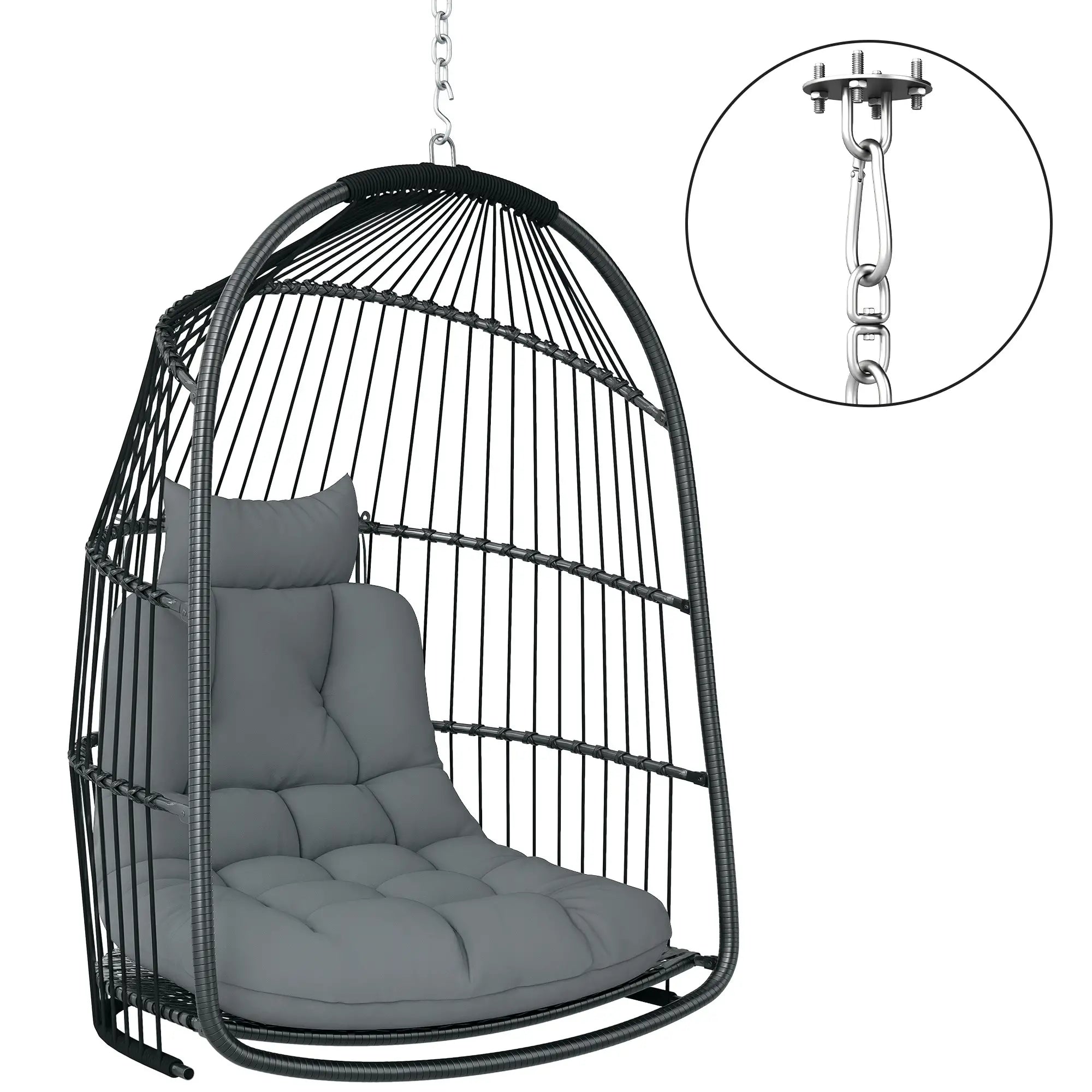 Hanging Egg Chair, Foldable Rattan Garden Swing, Dark Grey Patio Chairs at Gallery Canada