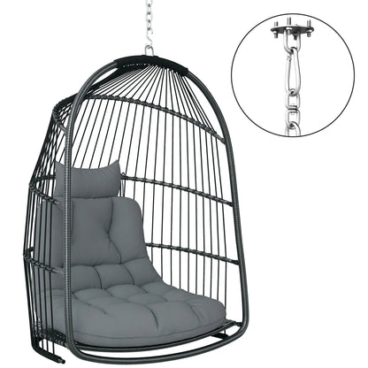 Hanging Egg Chair, Foldable Rattan Garden Swing, Dark Grey Patio Chairs at Gallery Canada