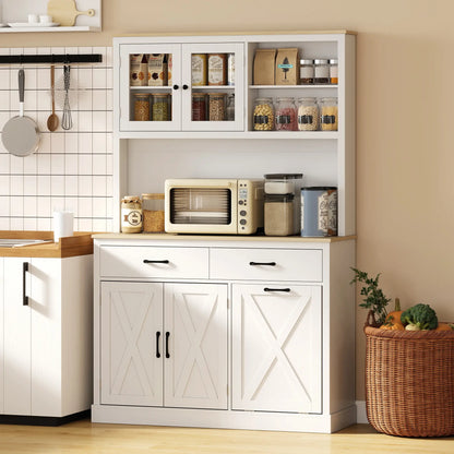 69" Pantry Cabinet With Charging Station, Microwave Stand, Tilt-Out Trash Can, White Kitchen Pantry Cabinets at Gallery Canada