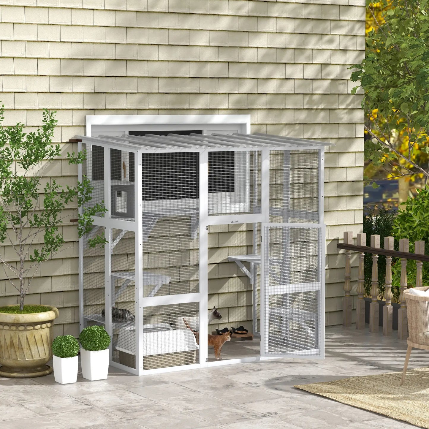 Outdoor Cat Enclosure, Window Box, Weatherproof Roof, Bridge, Resting Box, Platforms, for 2 Kittens, White Outdoor Cat Enclosures at Gallery Canada