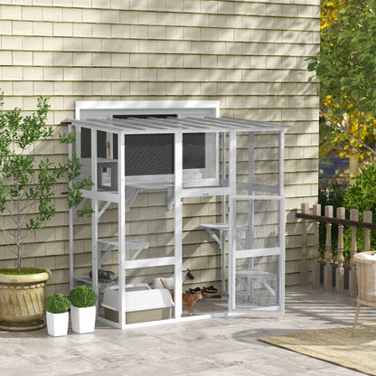 Outdoor Cat Enclosure, Window Box, Weatherproof Roof, Bridge, Resting Box, Platforms, for 2 Kittens, White Outdoor Cat Enclosures at Gallery Canada