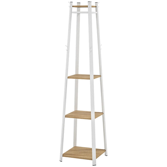 Clothes Rack with Storage, 8 Hooks, 3-Tier Shelf, Oak Clothing Storage White, Oak at Gallery Canada