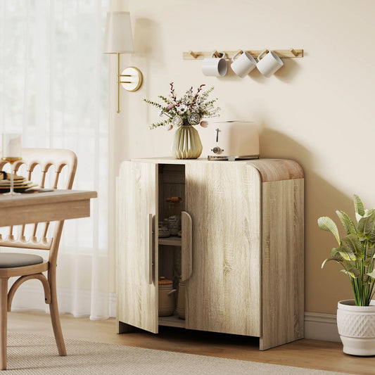 31.5" Kitchen Sideboard Cabinet, Natural Wood, Soft-Close Door, Adjustable Shelf