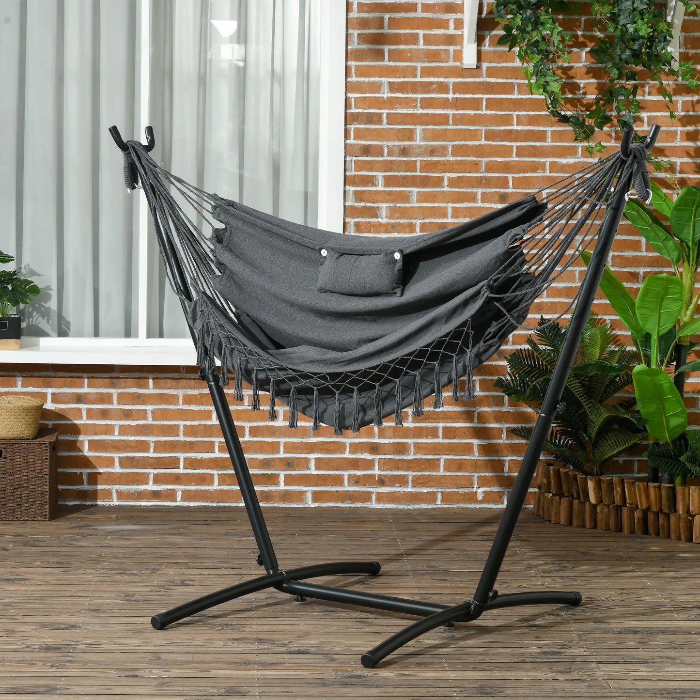 Outdoor Hammock Chair With Stand, Side Pocket And Headrest, Dark Grey Patio Swings with Stand at Gallery Canada